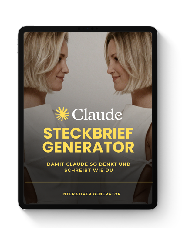 Claude Steckbrief Generator: damit Claude so denkt und schreibt wie du, auf einem Tablet