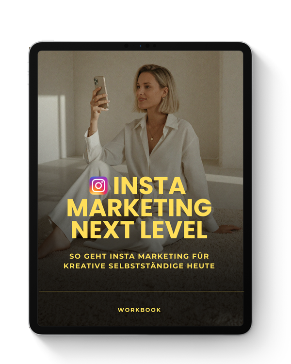 Insta Marketing Next Level: Workbook für Instagram-Marketing kreativer Selbstständiger, auf einem Tablet