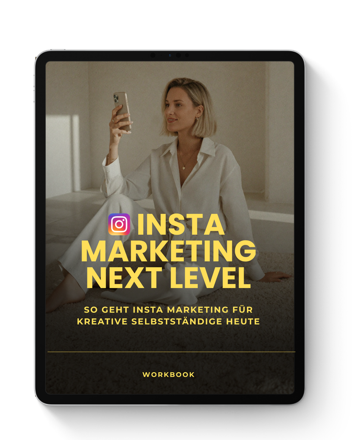 Insta Marketing Next Level: Workbook für Instagram-Marketing kreativer Selbstständiger, auf einem Tablet