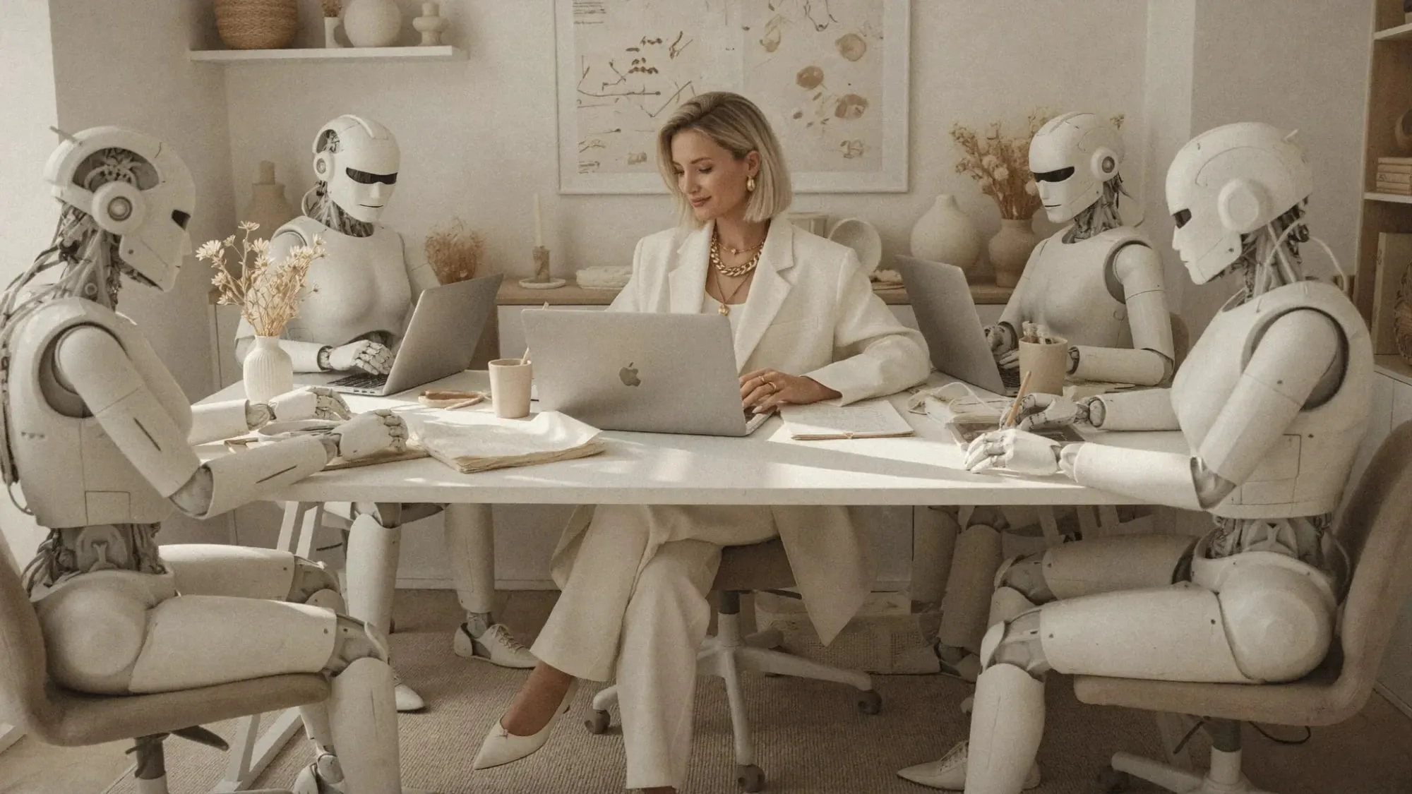 Vorschau auf das Webinar: Vicky Baumann mit ihrem KI-Team aus Robotern an Laptops